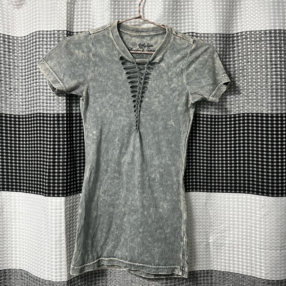 Affliction washed braided clevage top